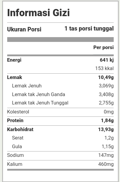 Cemilan kripik kentang info gizi